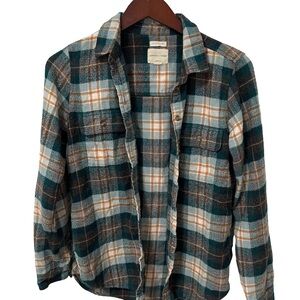 American Eagle Women’s Small Green Oversized Cotton Plaid Flannel Shirt